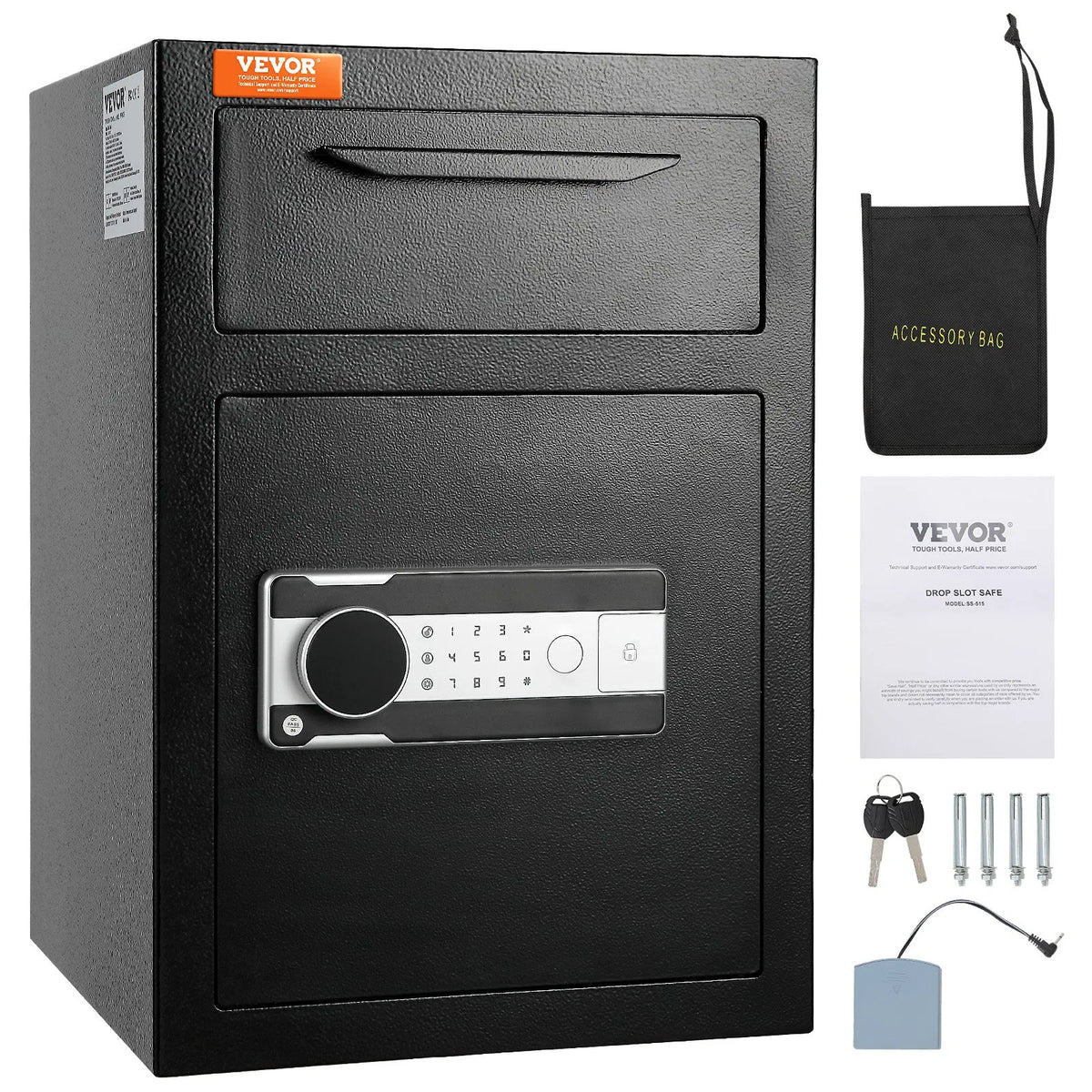 VEVOR 1.7 Cub Depository Safe, Deposit Safe with Drop Slot, Electronic Code Lock and 2 Emergency Keys, 350x300x450 mm Business Drop Slot Safe for Cash, Mail in Home, Hotel, Office