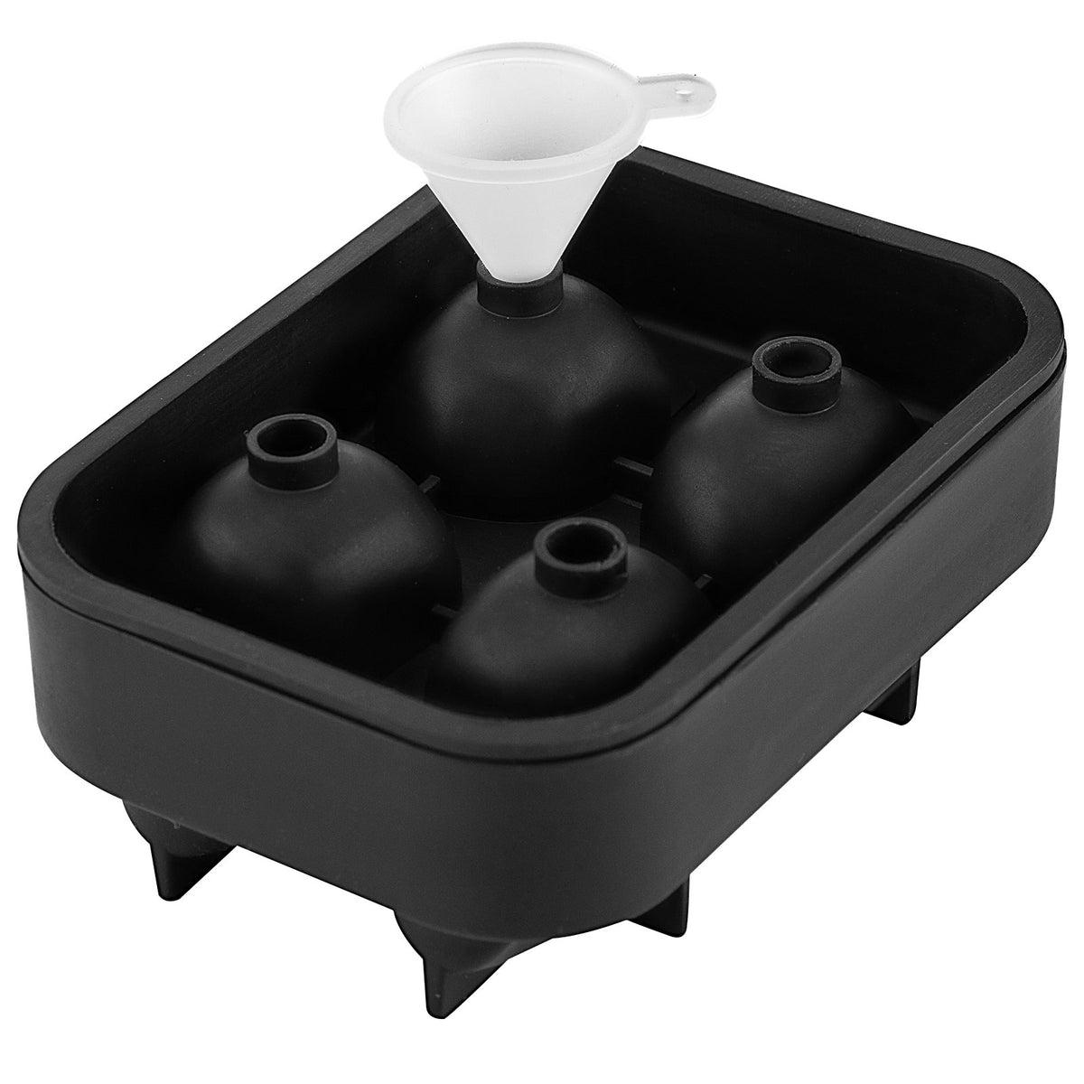 VEVOR Skull Ice Cube Tray, 4-Grid Skull Ice Ball Maker, Flexible Black Silicone Ice Tray with Lid & Funnel, Funny Skull Ice Cubes 1.6"x1.8" Each for Beverage, Chocolate, etc. on Parties & Holidays