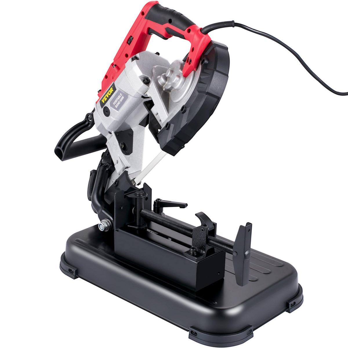 VEVOR Portable Band Saw, 110V 10-Amp Corded Tool with Removable Steel Base, 5-Inch Capacity, 6-Level Variable Speed, 0 to 45 Degree Angle, Deep-Cut Band Saw for Steel, Aluminum, Iron, Wood and PVC