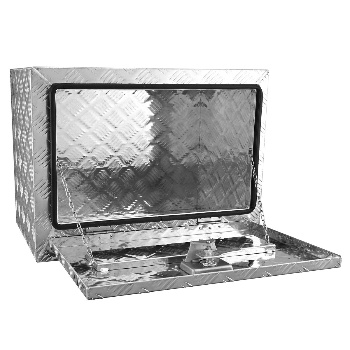 VEVOR Underbody Truck Box, 24"×17"×18" Pickup Storage Box, Heavy Duty Aluminum Diamond Plate Tool Box with Lock and Keys, Waterproof Trailer Storage Box with T-Handle Latch for Truck, Van, Trailer