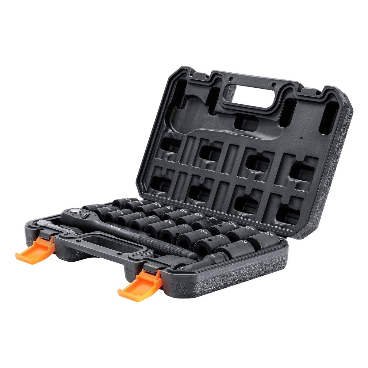 VEVOR Impact Socket Set with 1/2" Drive, Comprising 23 Pieces in SAE (7/16" -1") & Metric Measurements, 6 Point Cr-V Alloy Steel, Ideal for Car Maintenance, Includes Ratchet Handle and Durable Storage Case
