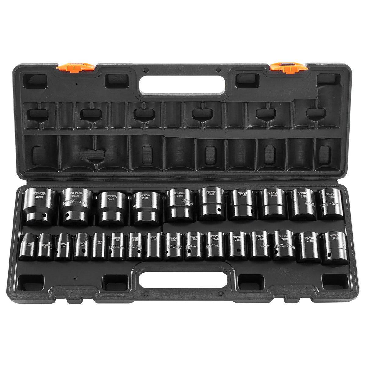 VEVOR Impact Socket Set 1/2 Inches 26 Piece Impact Sockets, Shallow Socket, 6-Point Sockets, Rugged Construction, CR-V, 1/2 Inches Drive Socket Set Impact Metric 10mm - 36mm, with a Storage Cage