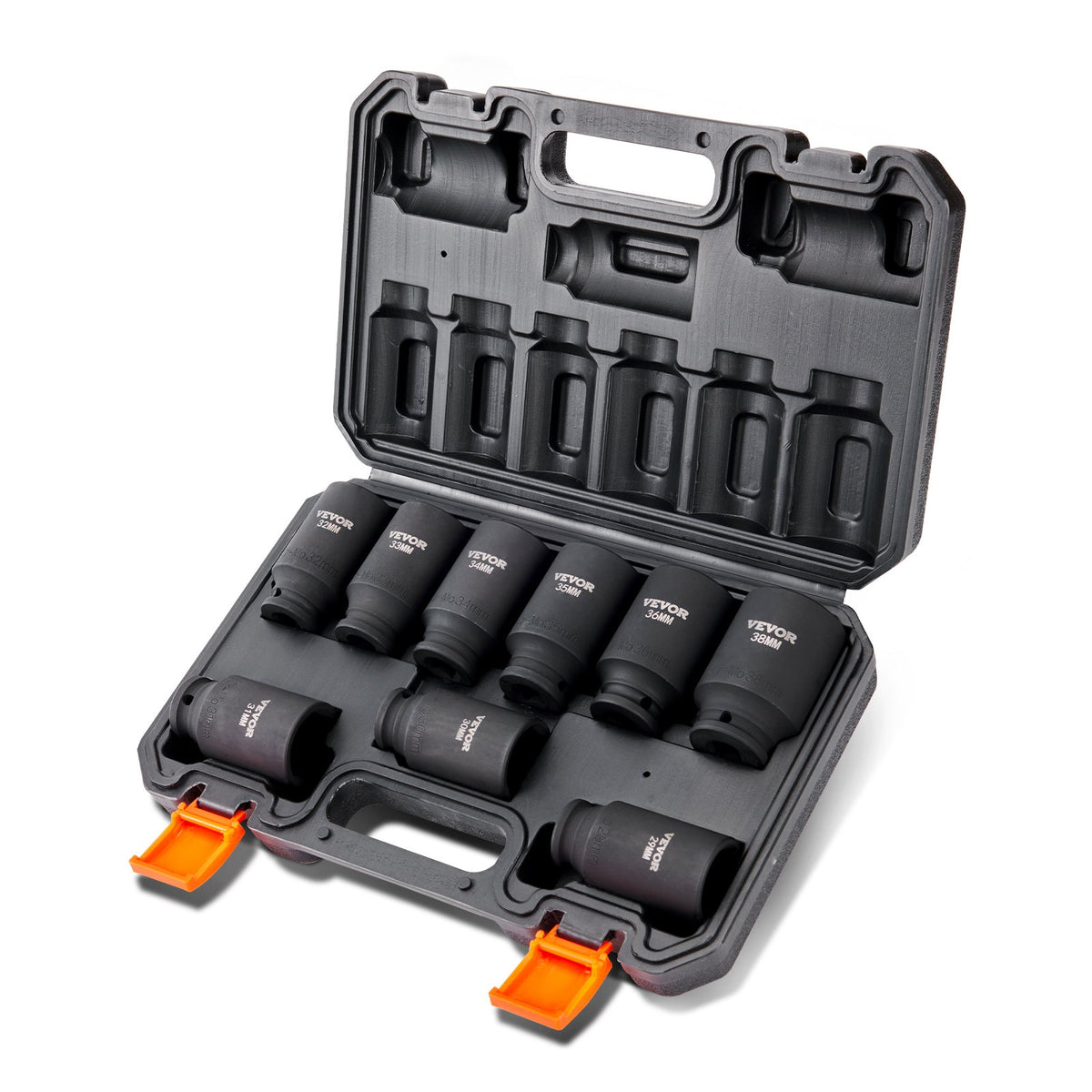 VEVOR 1/2" Drive Impact Socket Set, 9 Piece Deep Socket Set Metric 29-38mm, 6 Point Cr-Mo Alloy Steel for Auto Repair, Easy-to-Read Size Markings, Rugged Construction, Includes Storage Case