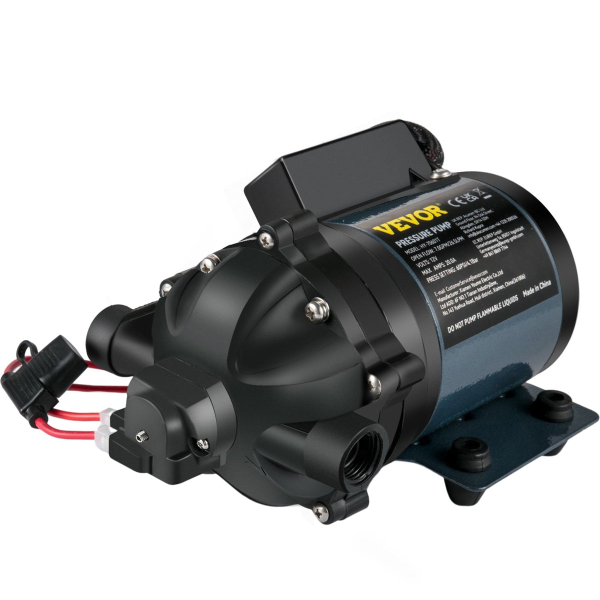 VEVOR Washdown Pump, 12V DC, 7 GPM 60 PSI, Max. 10 FT Lift Self Priming Water Pump, with EPDM Valve, Universal Salt Water Strainer & Female/Male Thread, for RV, Marine Deck, Yacht