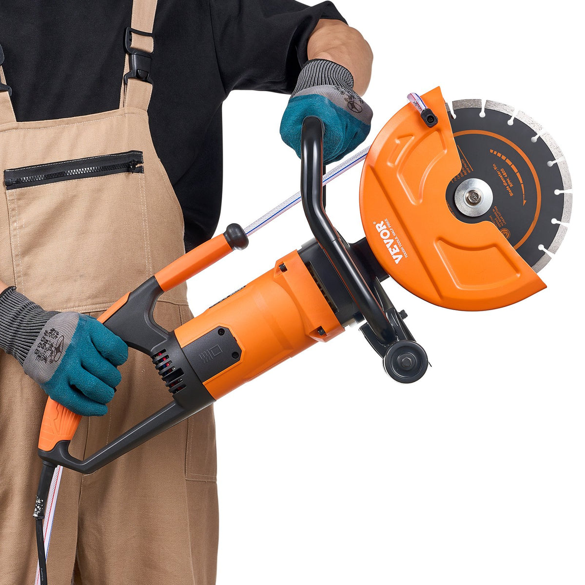 VEVOR Electric Concrete Saw, 9 in, 1800 W Motor Circular Saw Cutter with 3.5 in Cutting Depth, Wet/Dry Disk Saw Cutter Includes Water Line, Pump and Blade, for Stone, Brick