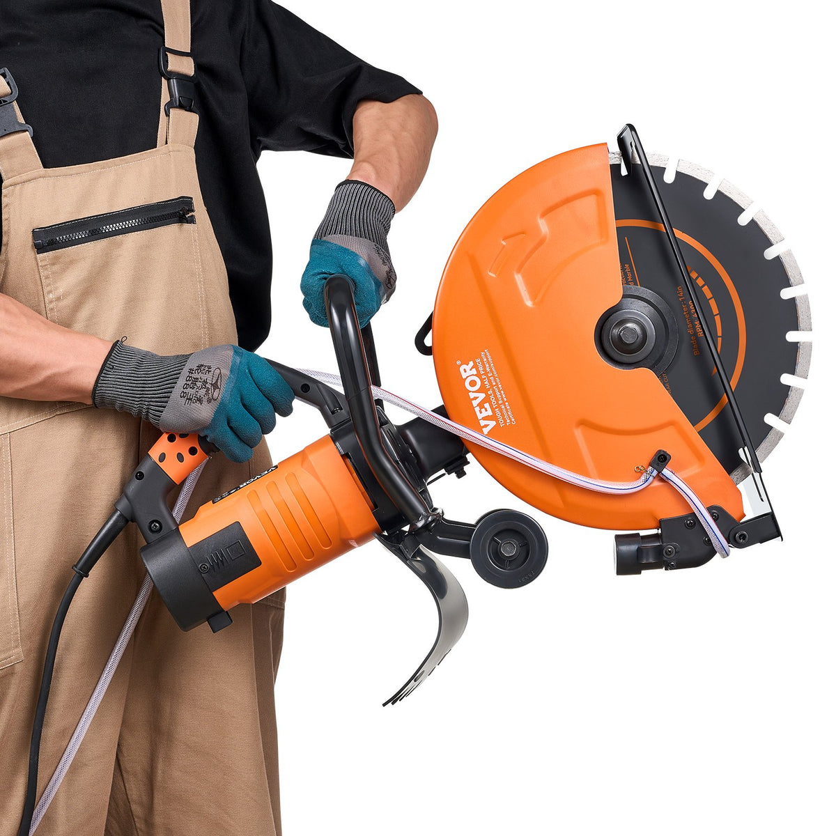 VEVOR Electric Concrete Saw, 14 in, 3200 W Motor Circular Saw Cutter with Max. 5 in Adjustable Cutting Depth, Wet Disk Saw Cutter Includes Water Line, Pump and Blade, for Stone, Brick