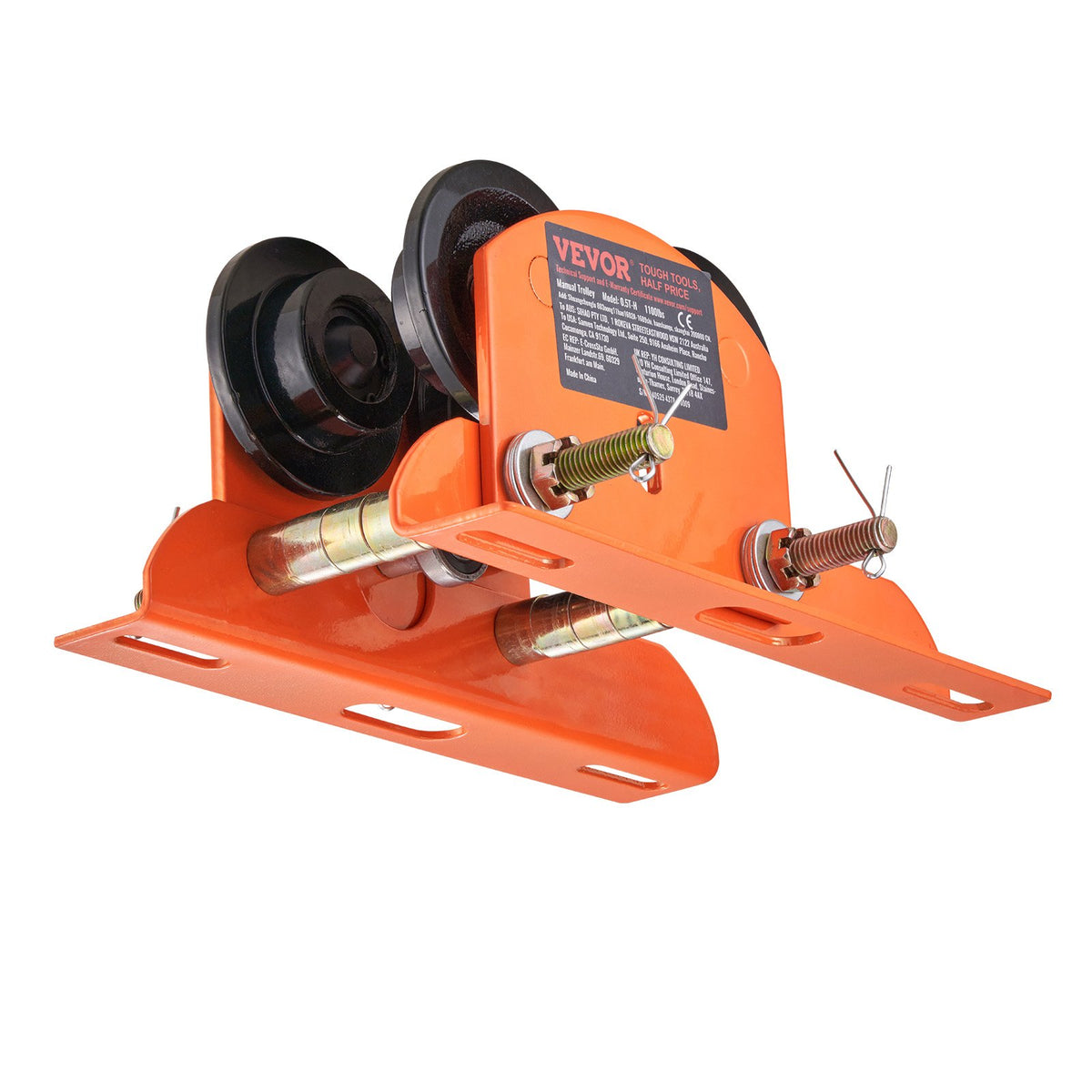VEVOR Electric Hoist Manual Trolley, 1100 lbs/0.5 Ton Capacity for PA200 PA250 PA300 PA400 PA500, Push Beam Trolley with Dual Wheels, 2.36"-4.72" Adjustable Flange Width for Straight Curved I Beam