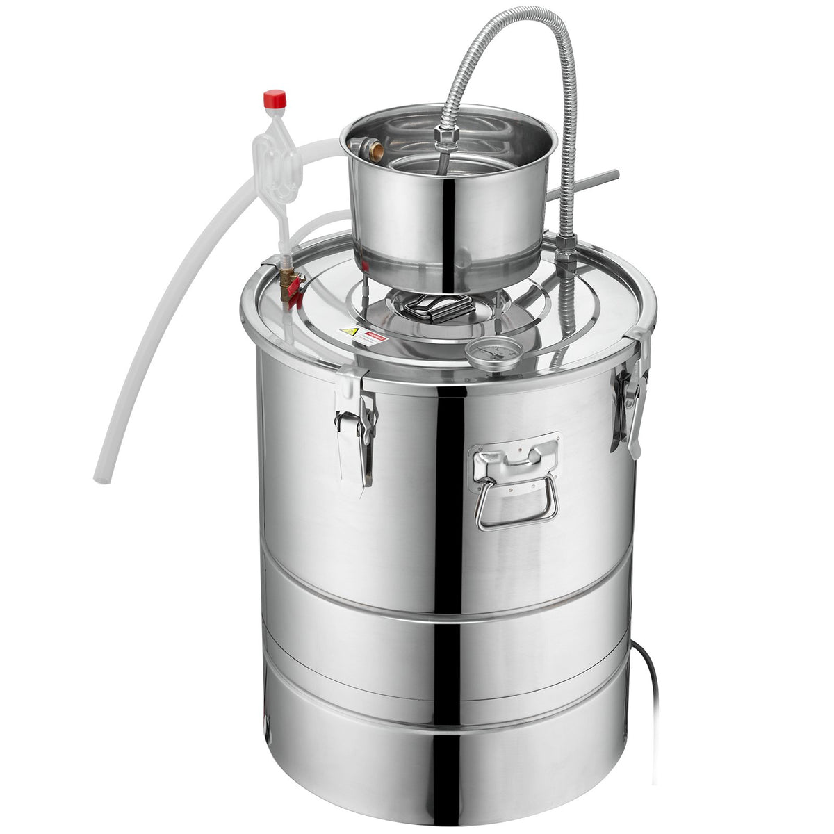 VEVOR Alcohol Still, 9 Gal 30L Water Alcohol Distiller, Home Distillery Kit include Stainless Steel Tube & Pump & One-way Exhaust Valve & Thermometer (30-120℃ ) for DIY Whisky Wine Brandy, Silver