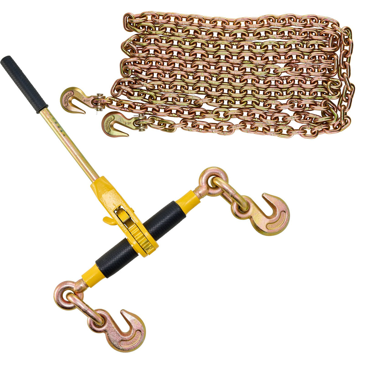 VEVOR Ratchet Chain Binder 2PCS, 3/8"-1/2" Heavy Duty Load Binders, with G80 Chains 12000 lbs Secure Load Limit, Labor-saving Anti-skid Handle, Tie Down Hauling Chain Binders for Flatbed Truck Trailer