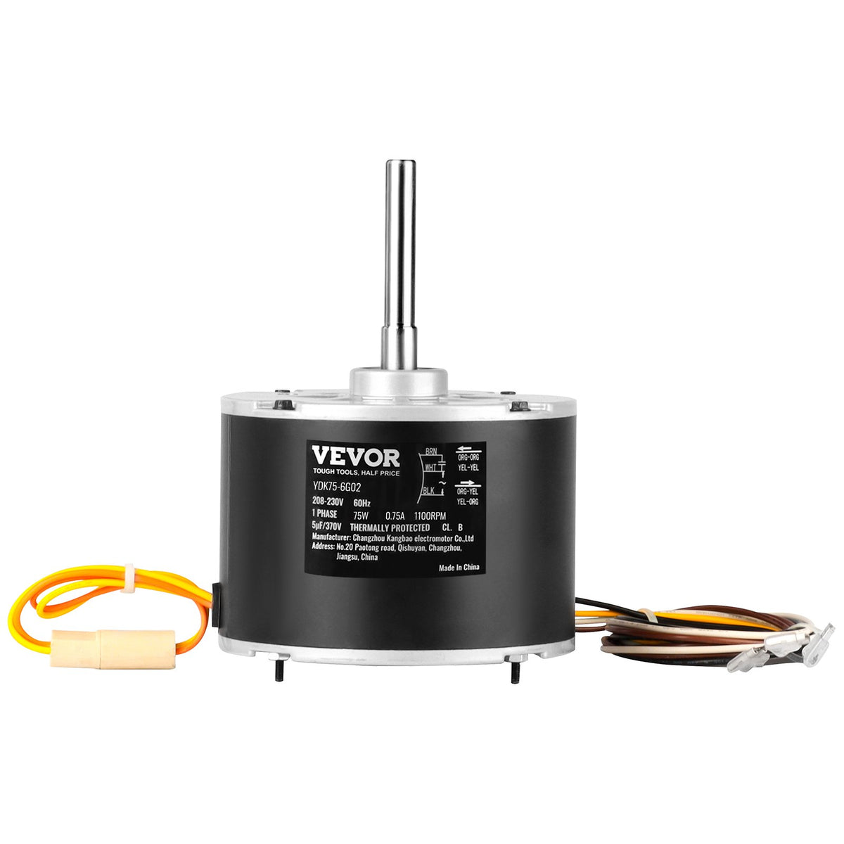 VEVOR Condenser Fan Motor 5KCP39BGS069S, 5KCP39BGY915S, 1/10 HP 208-230V, 1100RPM, OEM Standard Upgraded Replacement Condenser Motor Reversible Rotating, Explosion-proof CBB65 5μF/370V Capacitor