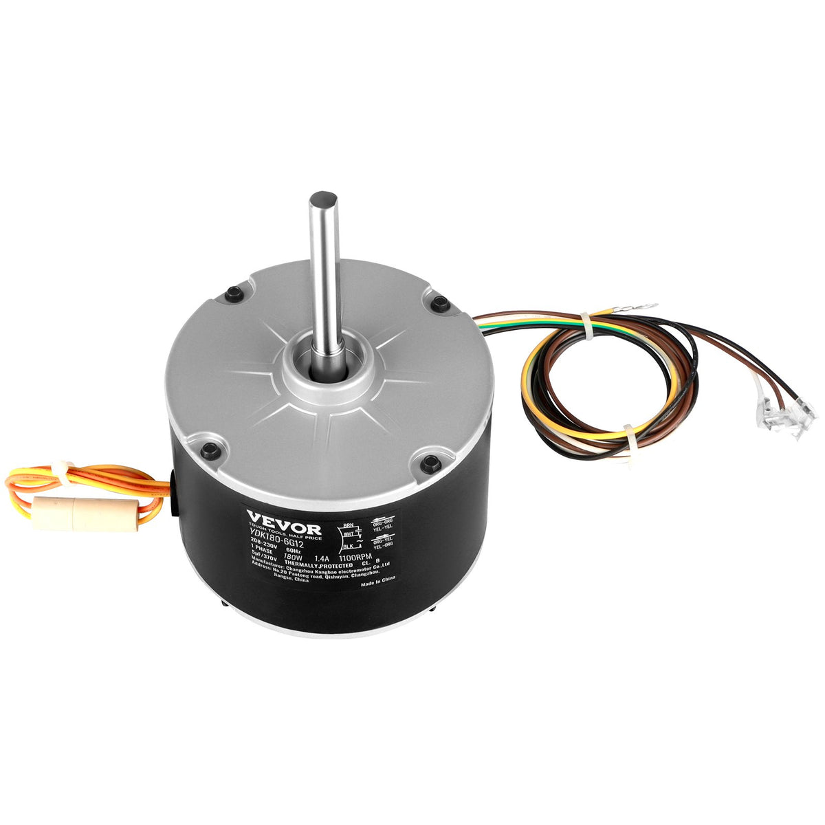 VEVOR Condenser Fan Motor 5KCP39EGS070S, 5KCP39EGY823S, 1/4 HP 208-230V, 1100RPM, OEM Standard Upgraded Replacement Condenser Motor Reversible Rotating, Explosion-proof CBB65 5μF/370V Capacitor