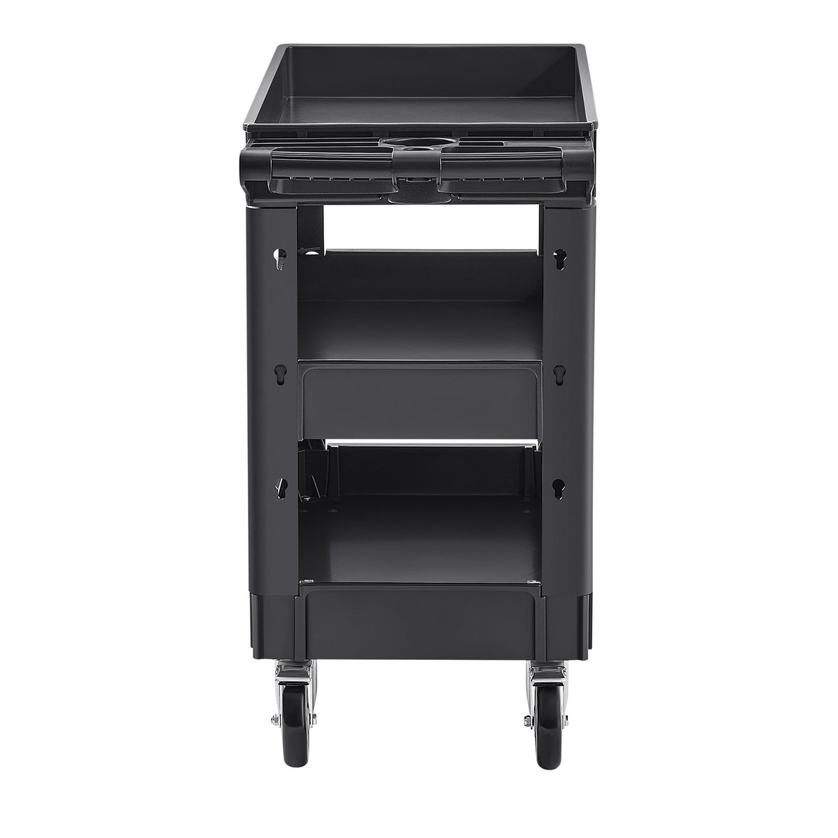 VEVOR Utility Service Cart, 550 LBS Laod Capacity, 3 Shelf Heavy Duty Plastic Rolling Utility Cart with 360° Swivel Wheels (2 with Brakes), Ergonomic Storage Handle for Warehouse/Garage/Cleaning