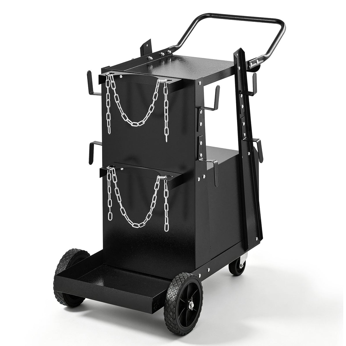 VEVOR Welding Cart, 2-Tier Heavy Duty Welder Cart with Anti-Theft Lockable Cabinet, 265LBS Weight Capacity, 360° Swivel Wheels, Tank Storage Safety Chains, Welding Cabinet for TIG, ARC, Plasma Cutter