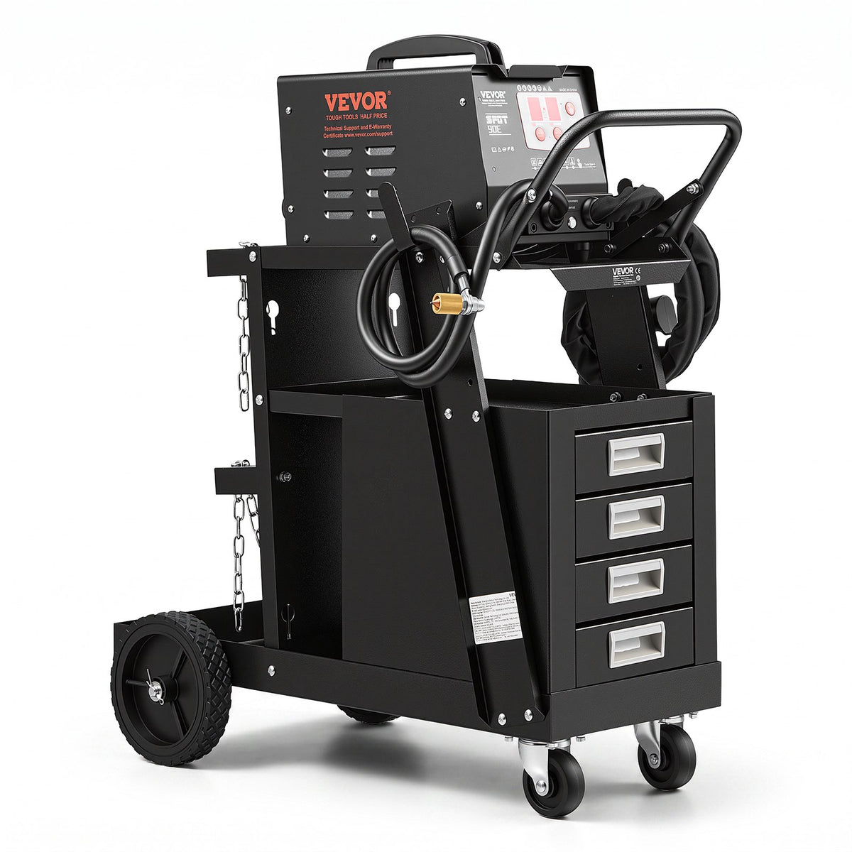VEVOR Welding Cart, 2-Tier 4 Drawers Welder Cart with 265 LBS Weight Capacity, 360° Swivel Wheels, Tank Storage Safety Chains, Heavy Duty Rolling MIG Welder Cart for Mig Welder and Plasma Cutter