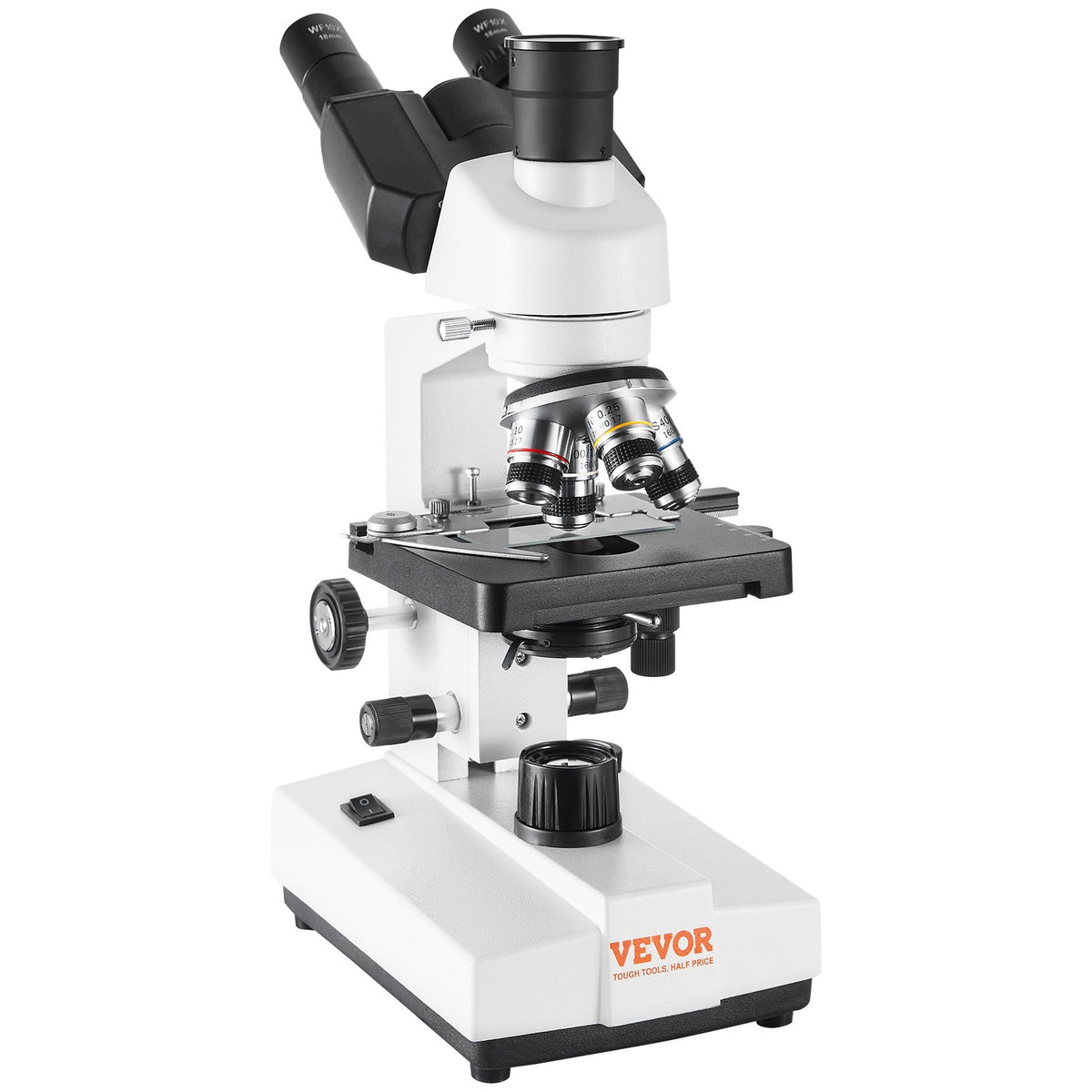 VEVOR Compound Trinocular Microscope, 40X-5000X Magnification Trinocular Compound Lab Microscope with Two-Layer Mechanical Stage, External Interface, LED Illumination and Microscope Slides Included