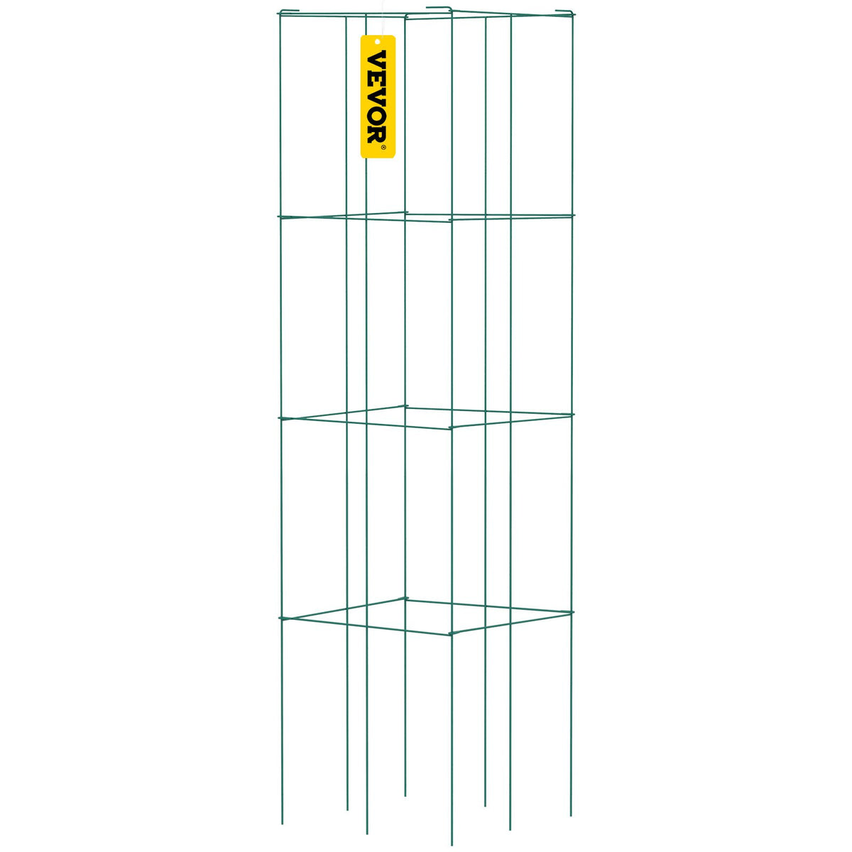 VEVOR Tomato Cages, 11.8\" x 11.8\" x 46.1\", 10 Packs Square Plant Support Cages, Green PVC-Coated Steel Tomato Towers for Climbing Vegetables, Plants, Flowers, Fruits