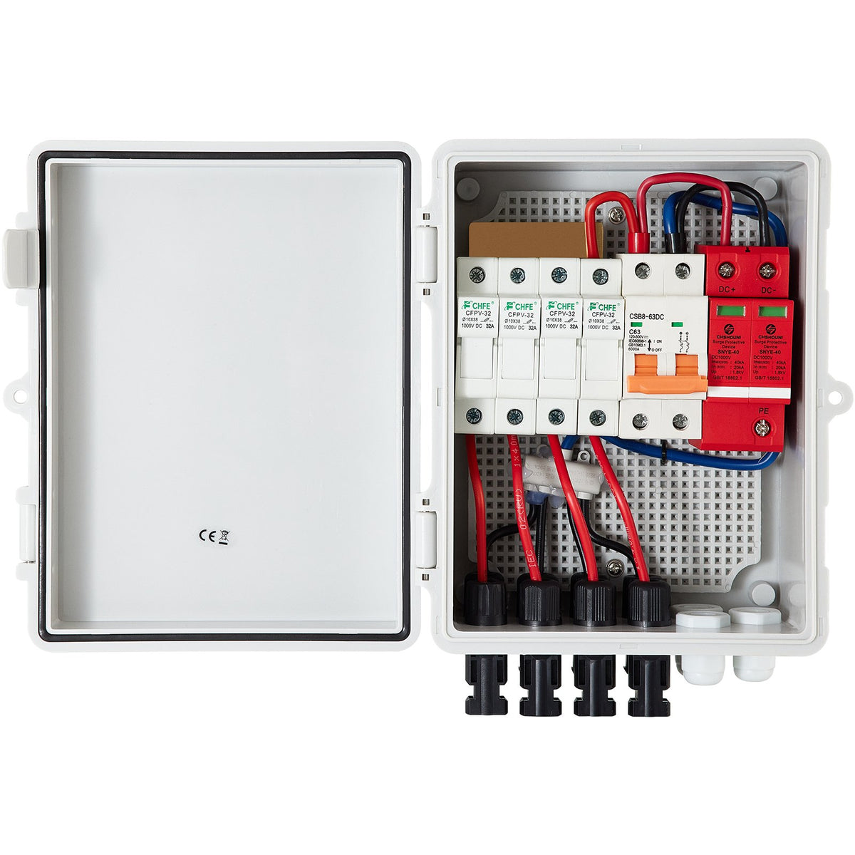 VEVOR PV Combiner Box, 4 String, Solar Combiner Box with 15A Rated Current Fuse 63A Circuit Breaker Lightning Arrester and Solar Connector, ABS Plastic Case for On / Off Grid Solar Panel System, IP65