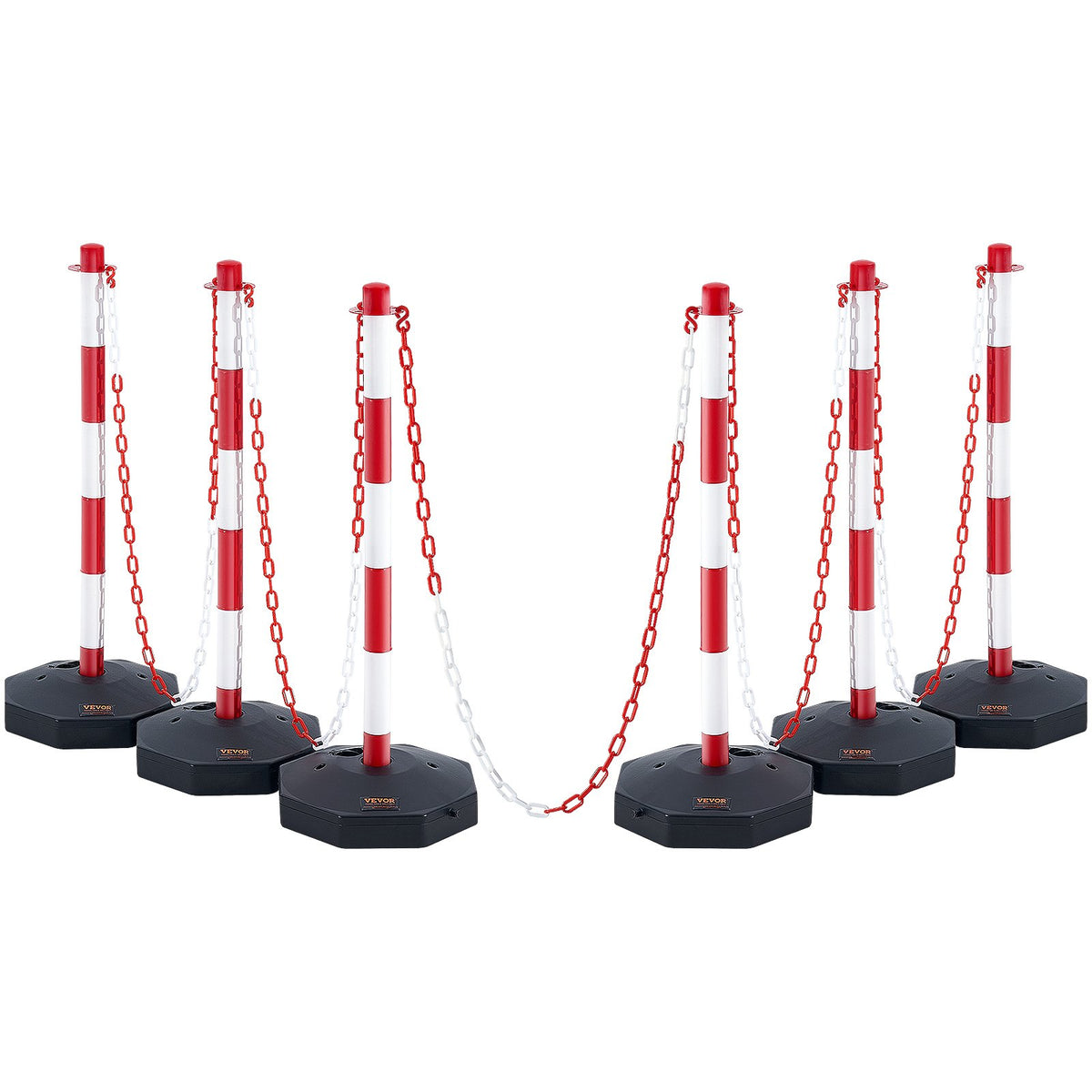 VEVOR Adjustable Traffic Delineator Post Cones, 6 Pack, Traffic Safety Delineator Barrier with Fillable Base 6.6FT Chain, for Traffic Control Warning Parking Lot Construction Caution Roads, Red&White