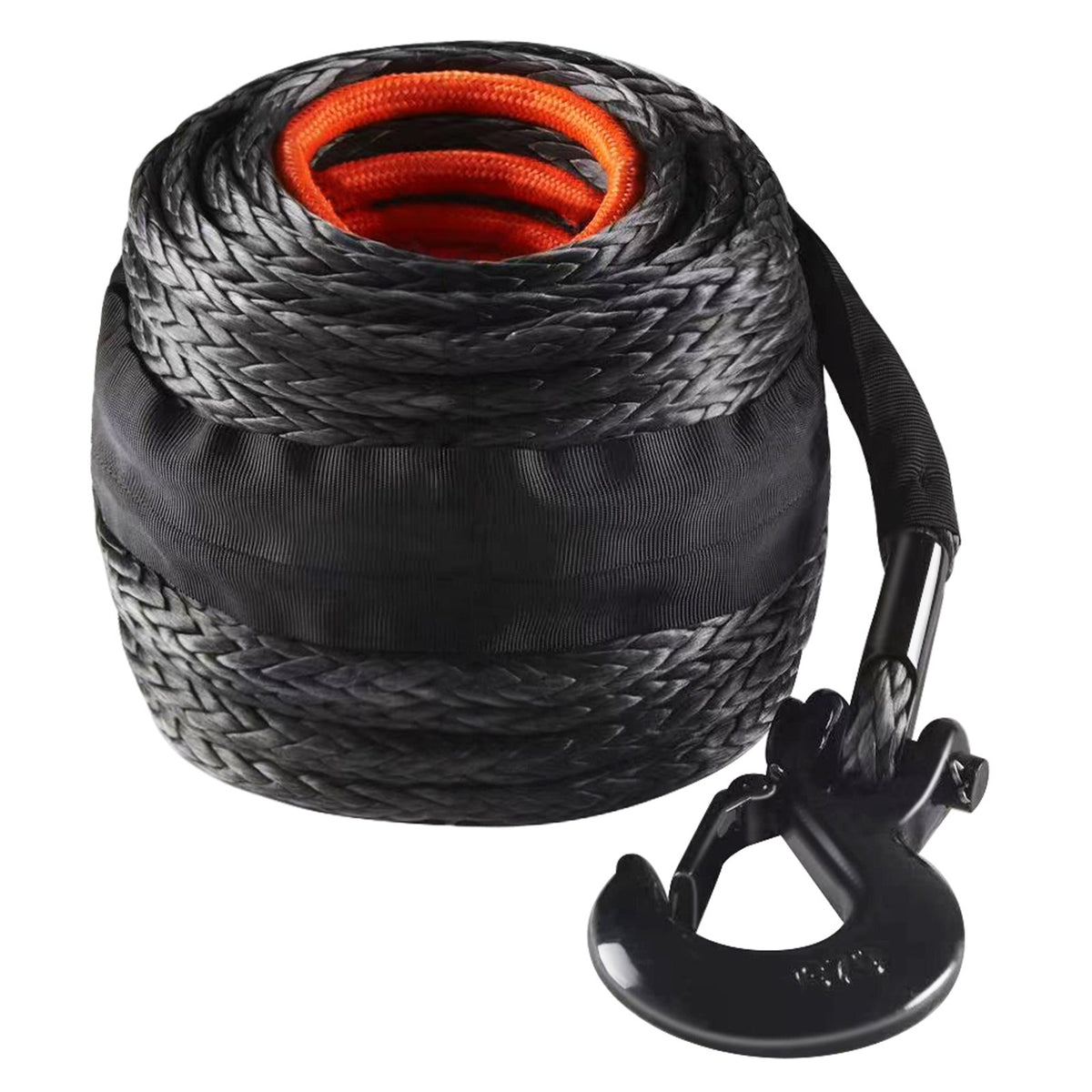 VEVOR Synthetic Winch Rope, 1/2 Inch x 92 Feet 32,000 lbs Synthetic Winch Line Cable Rope with Protective Sleeve + Forged Winch Hook + Pull Strap, Universal Fit for SUV, Large Off-Road Vehicle, Truck
