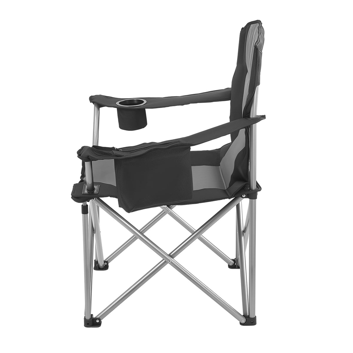 VEVOR Camping Folding Chair for Adults, Portable Heavy Duty Outdoor Quad Lumbar Back Padded Arm Chairs with Side Pockets, Cup Holder and Cooler Bag for Beach, Lawn, Picnic, Fishing, Backpacking, Black
