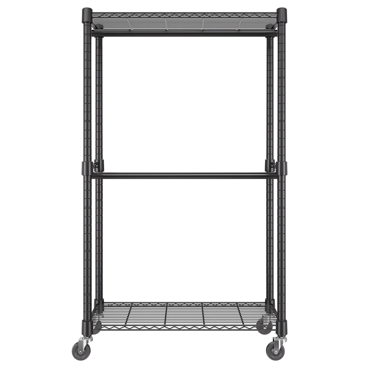 VEVOR Heavy Duty Clothes Rack, Double Hanging Rods Clothing Garment Rack with Bottom and Top Storage Tier, Rolling Clothing Rack for Hanging Clothes, 1'' Diameter Thicken Steel Tube Hold Up to 300Lbs