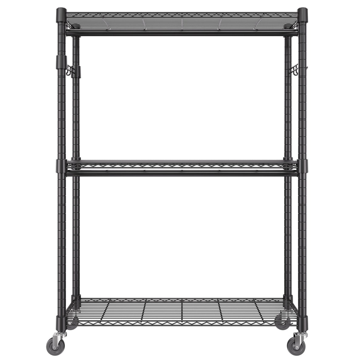 VEVOR Heavy Duty Clothes Rack, Rolling Clothing Garment Rack with 3 Storage Tiers, 2 Rods and 2 Pairs Side Hooks, Adjustable Height Clothing Rack Closet for Hanging Clothes, 400 Lbs Load Capacity