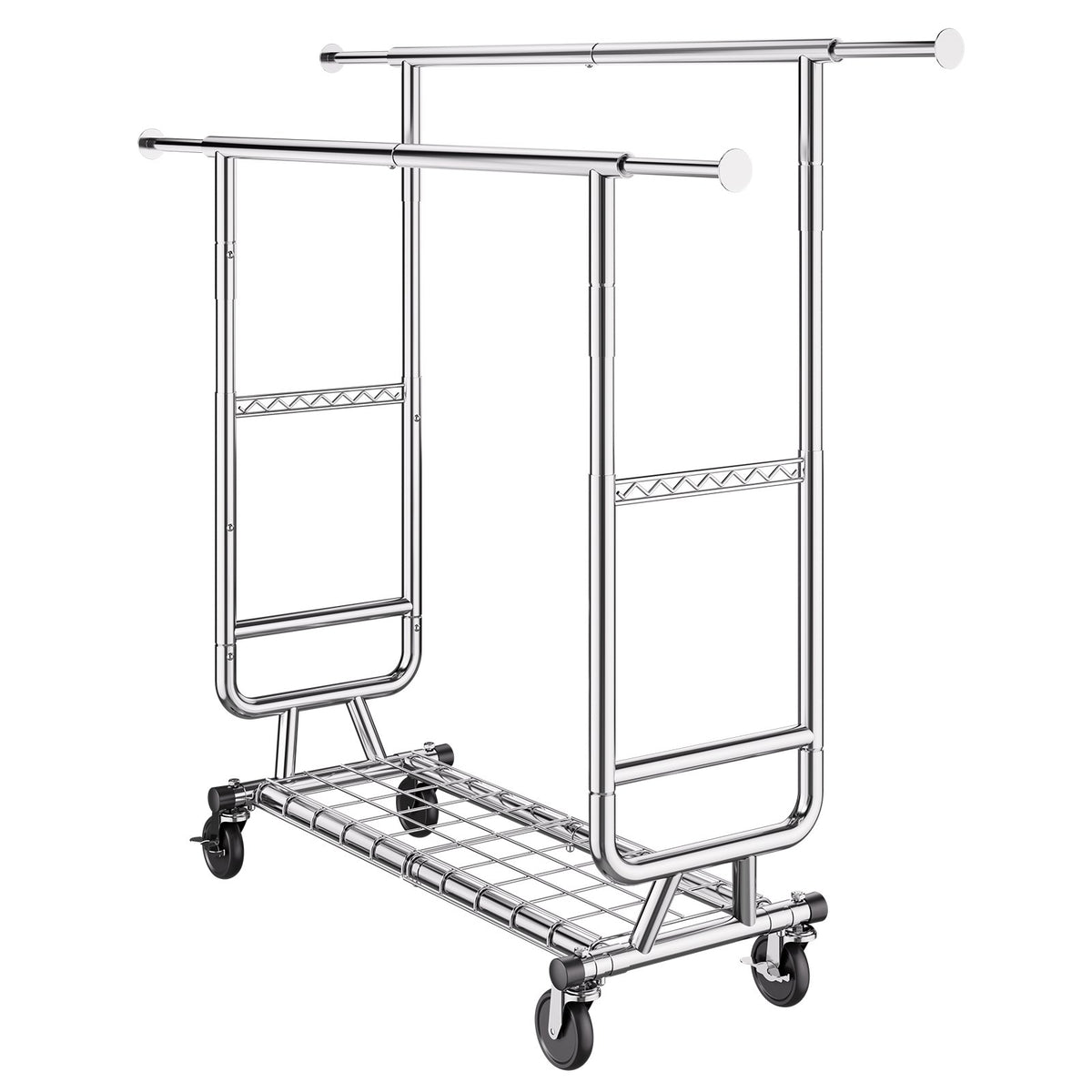VEVOR Heavy Duty Clothes Rack, Double Hanging Rod Clothing Garment Rack for Hanging Clothes, Adjustable Height and Extendable Length Clothing Rack with Bottom Storage Area, 600 lbs Load Capacity