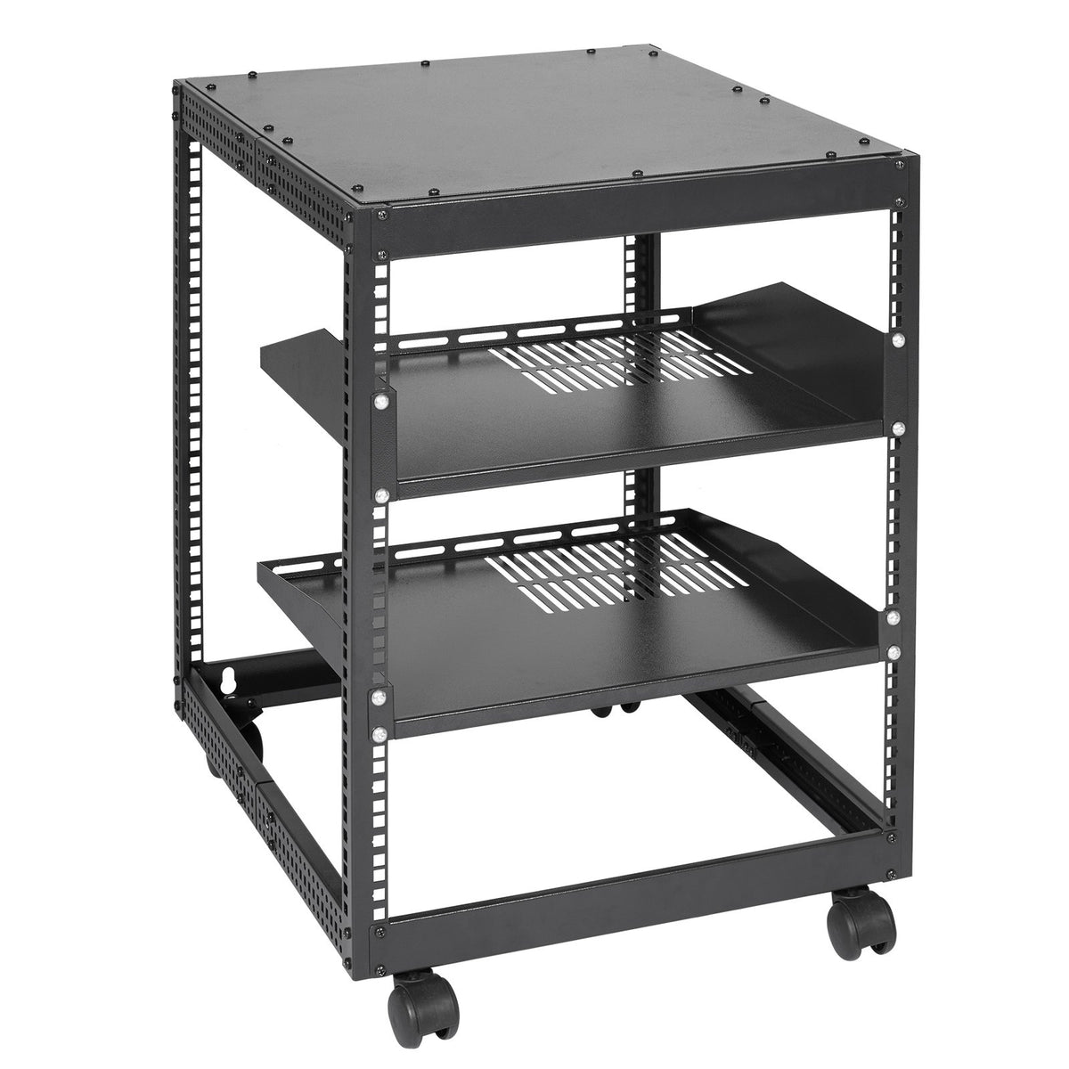 VEVOR 12U Open Frame Server Rack, 23-40 in Adjustable Depth, Free Standing or Wall Mount Network Server Rack, 4 Post AV Rack with Casters, Holds All Your Networking IT Equipment AV Gear Router Modem