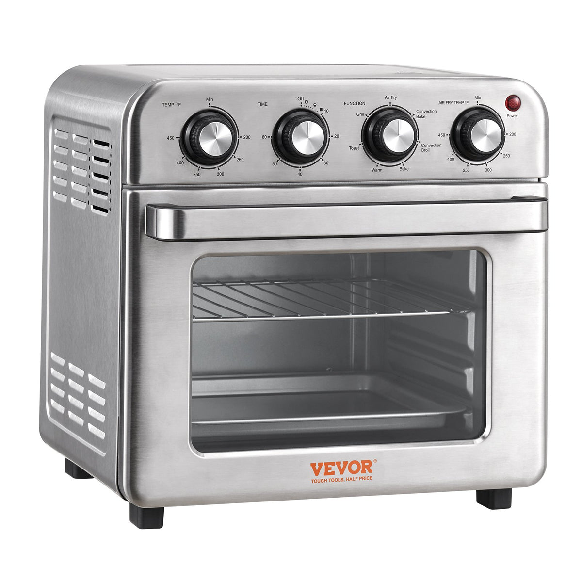 VEVOR 7-IN-1 Air Fryer Toaster Oven, 18L Convection Oven, 1700W Stainless Steel Toaster Ovens Countertop Combo with Grill, Pizza Pan, Gloves, 6 Slices Toast, 12-inch Pizza, Home and Commercial Use