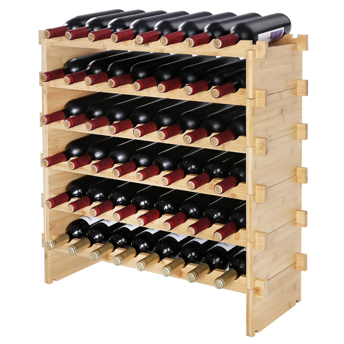 VEVOR 48 Bottle Stackable Modular Wine Rack, 6-Tier Solid Bamboo Wood Storage Racks, Floor Freestanding Wines Holder Display Shelf, Wobble-Free Shelves for Kitchen, Bar, and Cellar (Natural Color)