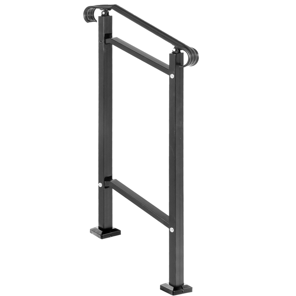 VEVOR Outdoor Stair Railing, Fit 1 or 2 Steps Wrought Iron Handrail, Adjustable Front Porch Hand Railings, Black Transitional Hand Rail for Concrete Steps or Wooden Stairs with Installation Kit