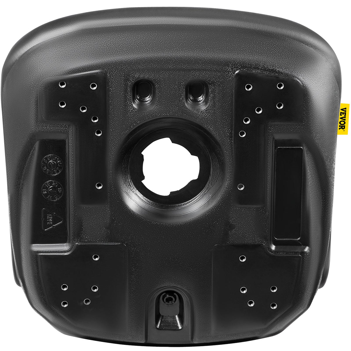 VEVOR Universal Lawn Tractor Seat Replacement, Compact High Back Mower Seat, Black Vinyl Forklift Seat, Central Drain Hole Skid Steer Seat with Mounting Bolt Patterns of 8\" x 11.5\" & 11.25\" x 11.5\
