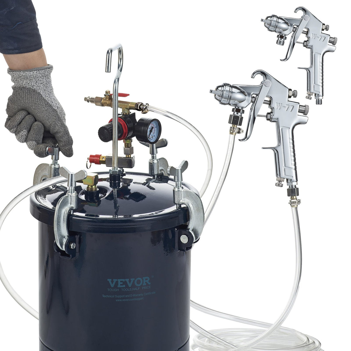 VEVOR Spray Paint Pressure Pot Tank, 10L/2.5gal Air Paint Pressure Pot, 1.5mm+4mm Two Nozzles Two Spray Paint Guns, 60PSI Max, for Industry Home Decor Architecture Construction Automotive Painting