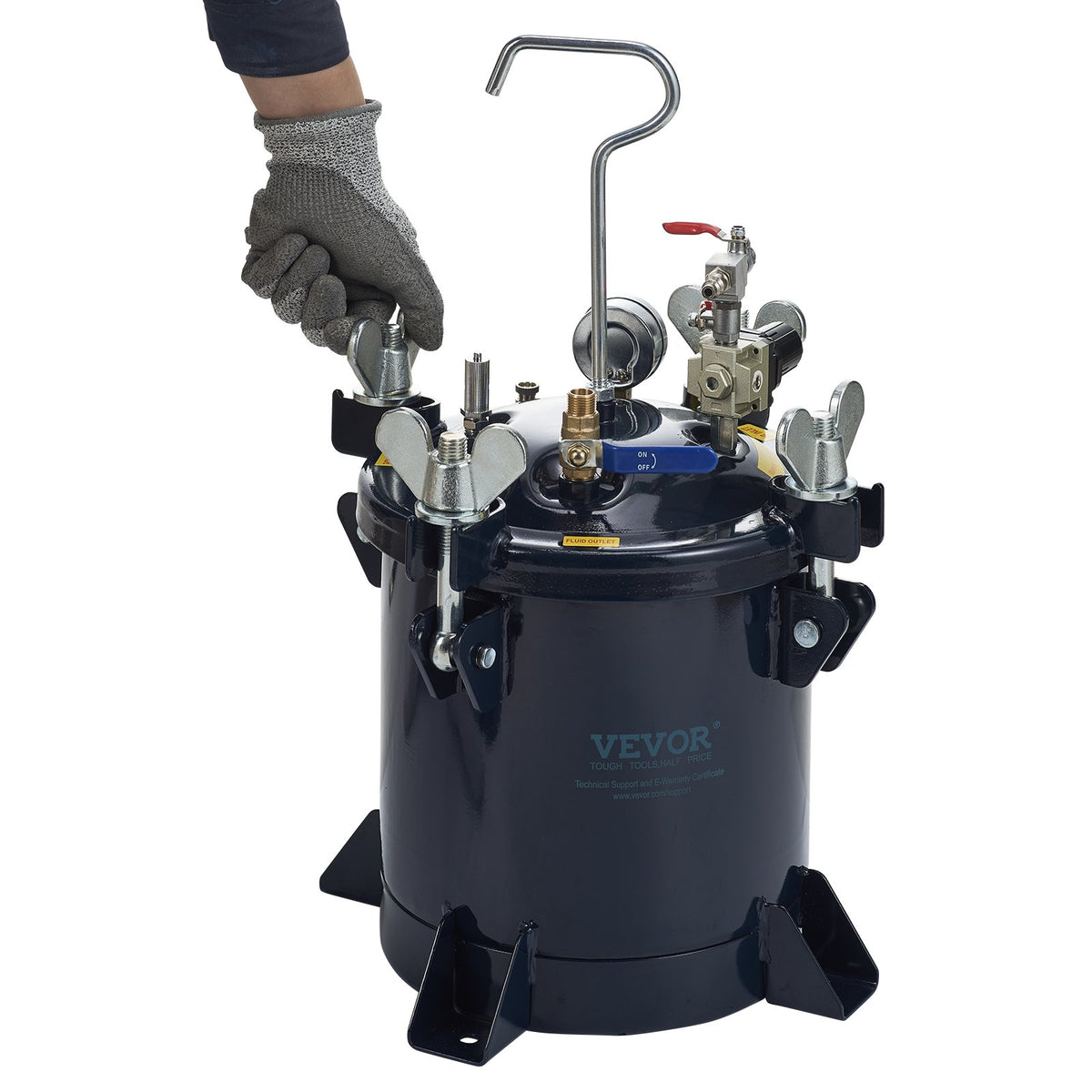 VEVOR 10L/2.5gal Spray Paint Pressure Pot Tank, 70PSI Max Air Paint Pressure Pot, Metal Rack and Leak Repair Sealant for Industry Home Decor Architecture Construction Automotive Painting