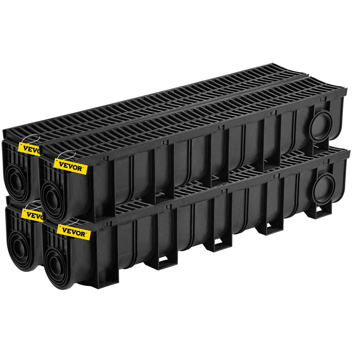 VEVOR Trench Drain System, Channel Drain with Plastic Grate, 5.9x7.5-Inch HDPE Drainage Trench, Black Plastic Garage Floor Drain, 4x39 Trench Drain Grate, with 4 End Caps, for Garden, Driveway-4 Pack