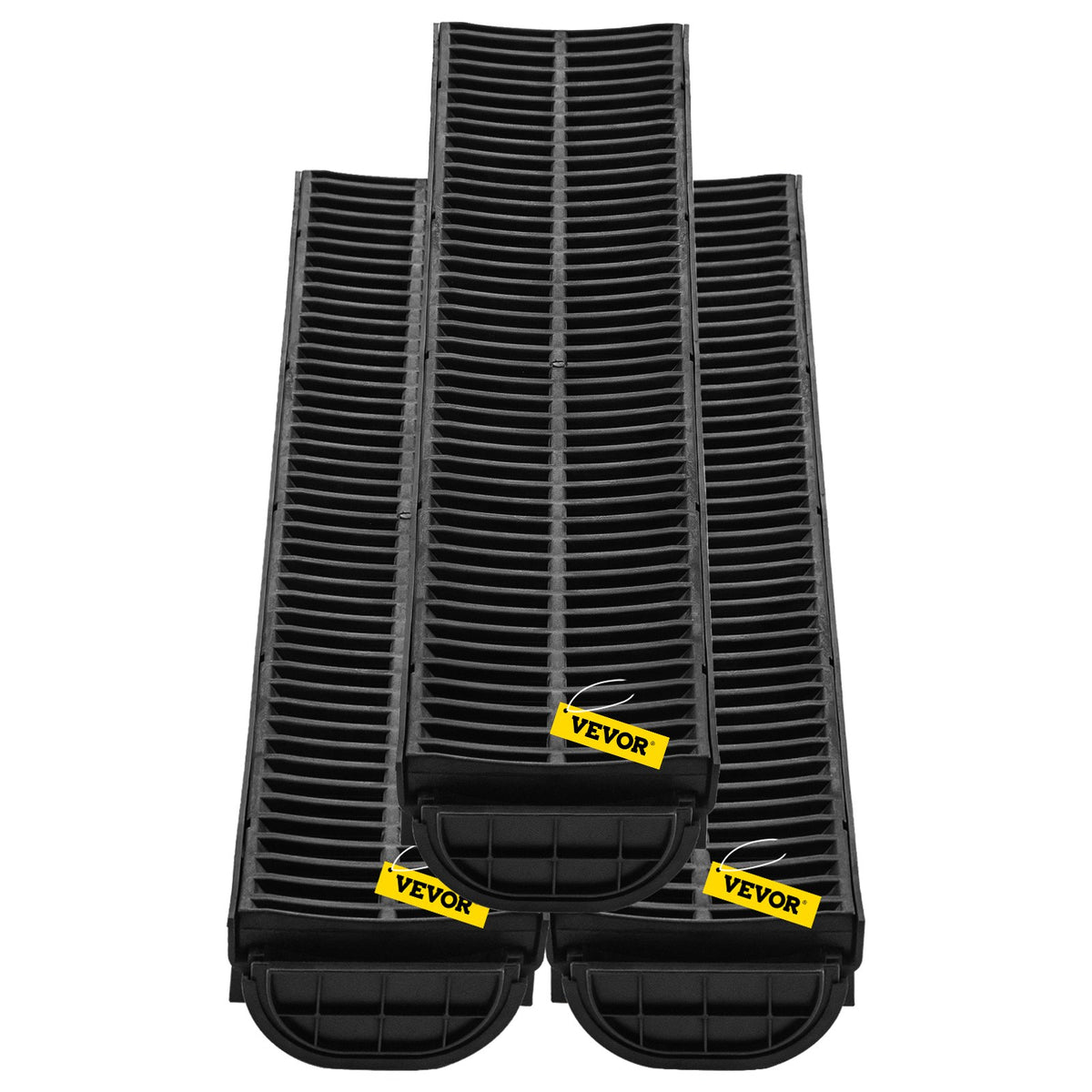 VEVOR Trench Drain System, Channel Drain with Plastic Grate, 5.7x3.1-Inch HDPE Drainage Trench, Black Plastic Garage Floor Drain, 3x39 Trench Drain Grate, with 3 End Caps, for Garden, Driveway-3 Pack
