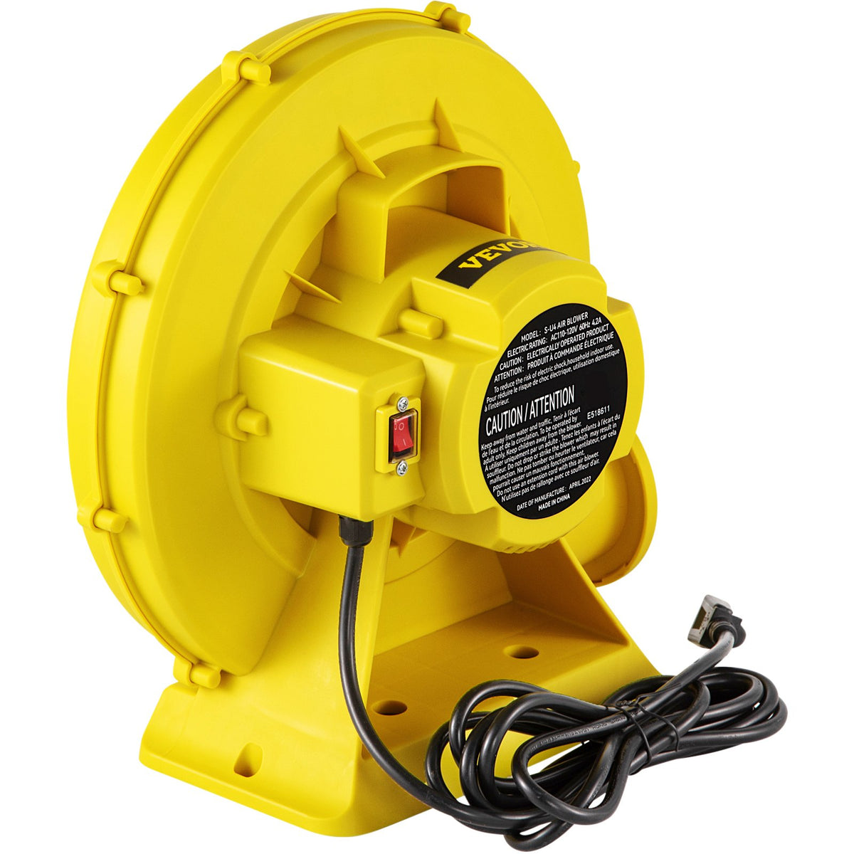 VEVOR Air Blower, 450W 0.6HP Inflatable Blower, Portable and Powerful Bounce House Blower, 1750Pa Commercial Air Blower Pump Fan, Used for Inflatable Bouncy Castle and Jump Tested to UL Standards
