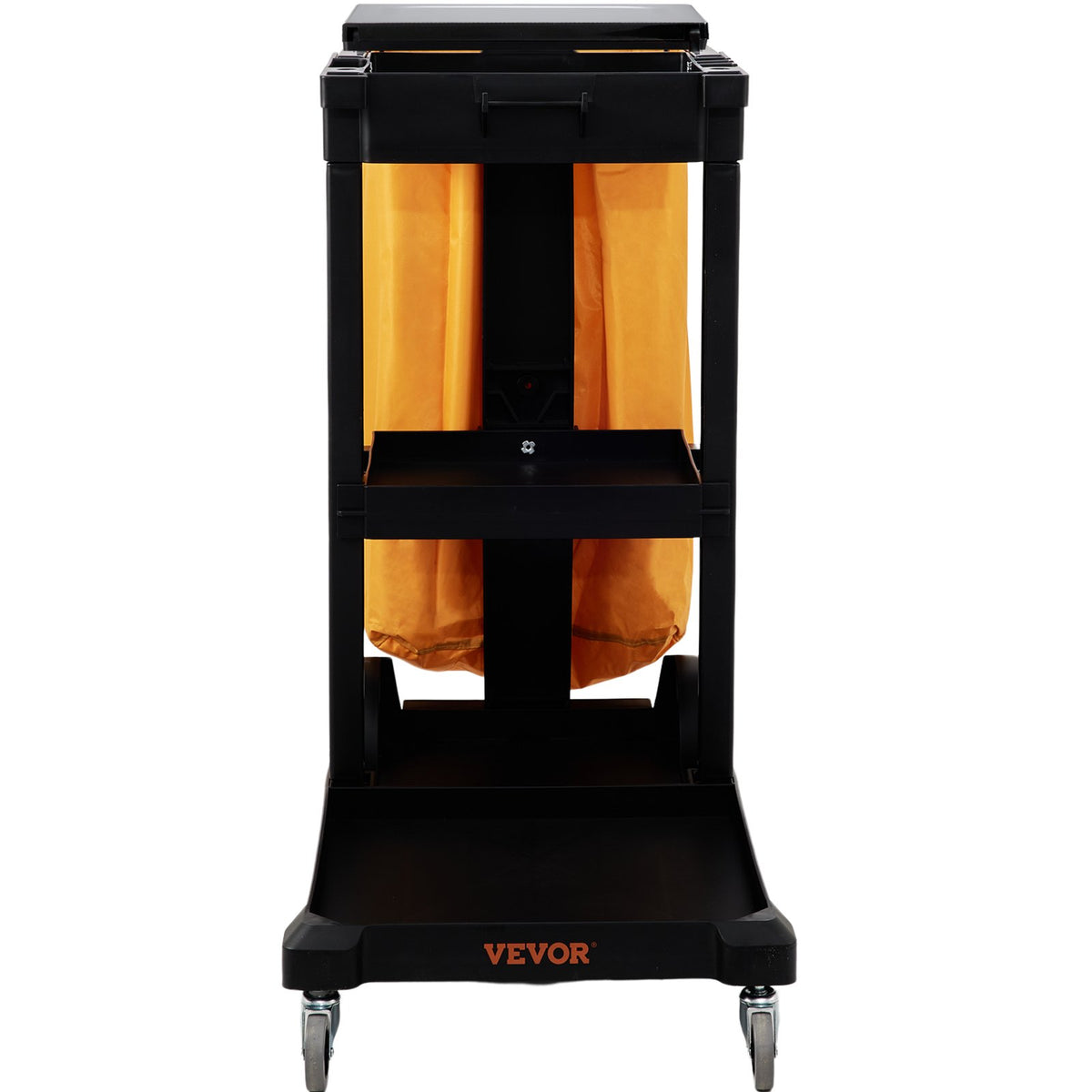 VEVOR Cleaning Cart, 3-Shelf Commercial Janitorial Cart, 200 lbs Capacity Plastic Housekeeping Cart, with 25 Gallon PVC Bag and Cover, 47 x 20 x 38.6in, Yellow&Black