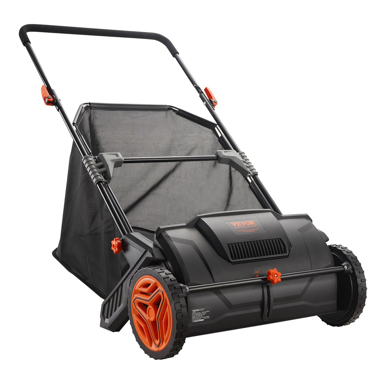 VEVOR Push Lawn Sweeper, 21inch Leaf & Grass Collector, Strong Plastic Wheels & Heavy Duty Thickened Steel Durable to Use with Large Capacity 3.5 cu. ft. Mesh Collection Hopper Bag, 2 Spinning Brushes