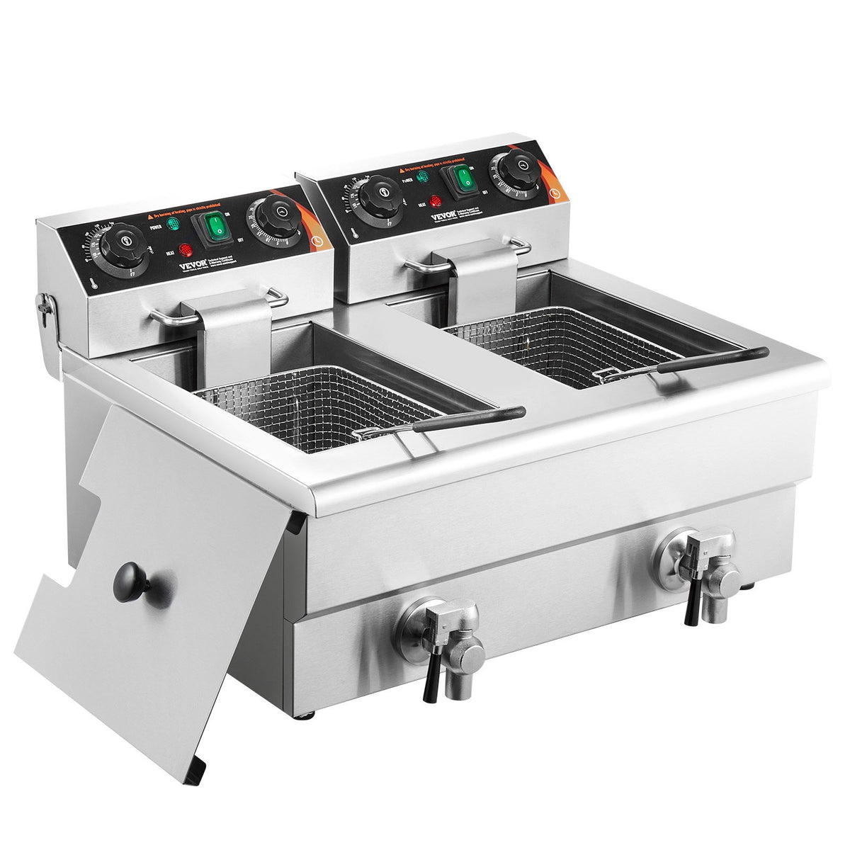 VEVOR Commercial Deep Fryer, Dual Tank 3000W Electric Countertop Fryer with Basket, 2 x 11.6Qt/11L Double Stainless Steel Oil Fryer with Oil Filtration, Time & Temp Control, for Kitchen Restaurant Use