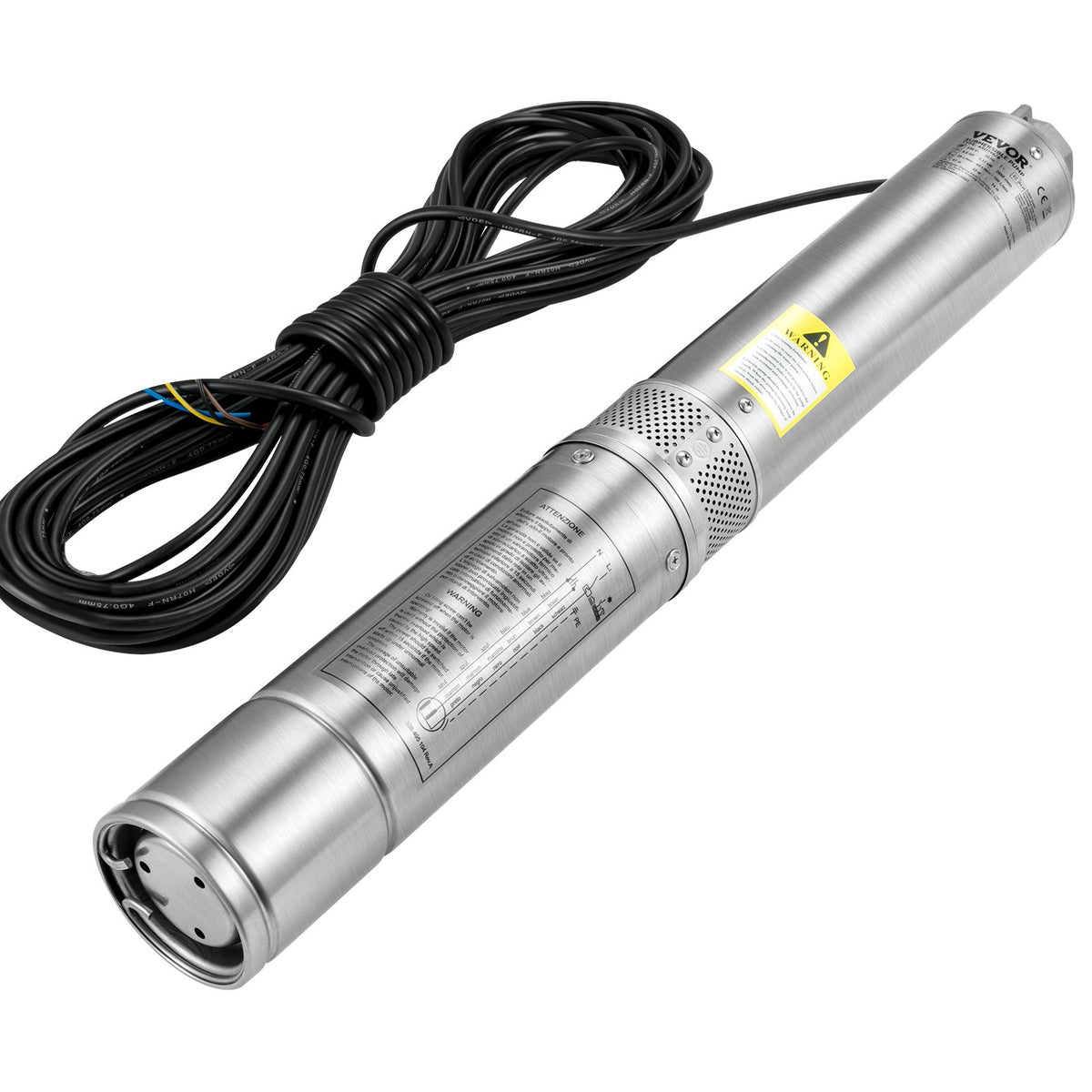 VEVOR Deep Well Submersible Pump, 1.5HP 230V/60Hz, 37gpm 276ft Head, with 33ft Electric Cord, 4\" Stainless Steel Water Pumps for Industrial, Irrigation and Home Use, IP68 Waterproof Grade