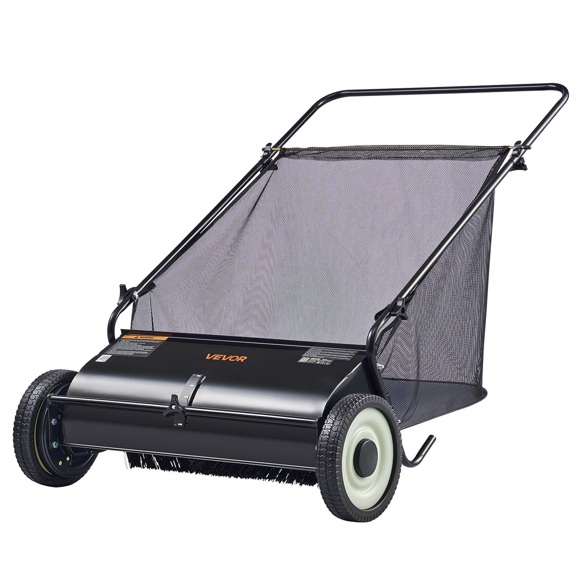 VEVOR Push Lawn Sweeper, 26-inch Leaf & Grass Collector, Strong Rubber Wheels & Heavy Duty Thickened Steel, Durable to Use with Large Capacity 7 cu. ft. Mesh Collection Hopper Bag, 4 Spinning Brushes