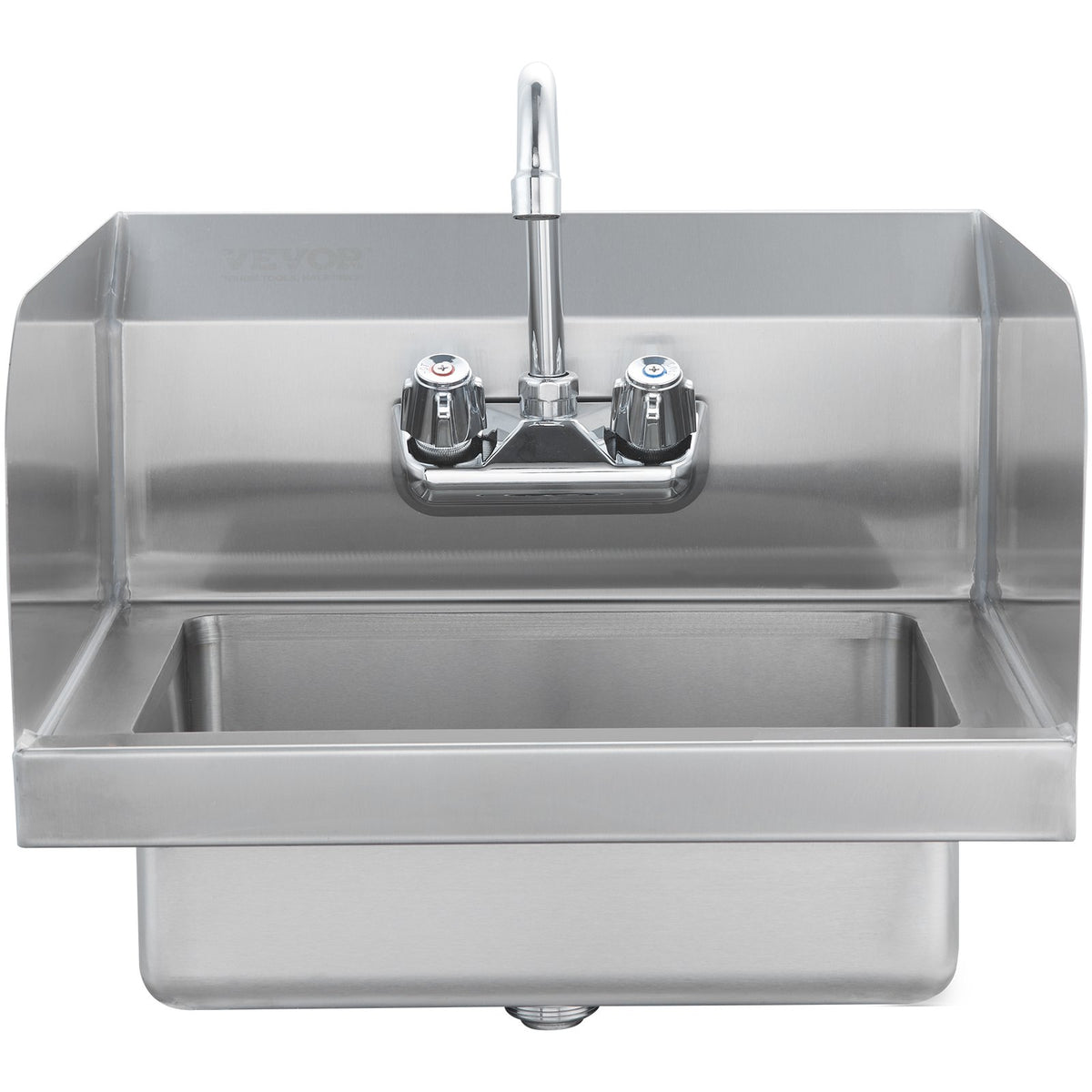 VEVOR Commercial Hand Sink with Faucet and Side Splash, Stainless Steel Sink for Washing, Small Hand Washing Sink, Wall Mount Hand Basin for Restaurant, Kitchen, Bar, Garage and Home, 17x12.8 inch