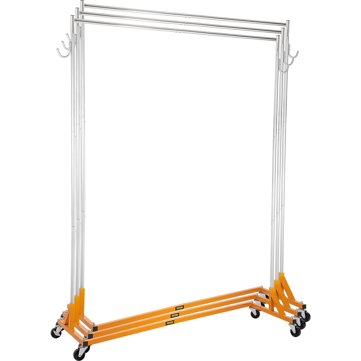 VEVOR Z Rack, Industrial Grade Z Base Garment Rack, Height Adjustable Rolling Z Garment Rack, Sturdy Steel Z Base Clothing Rack with Lockable Casters, for Home Clothing Store Display Orange (3 Sets)