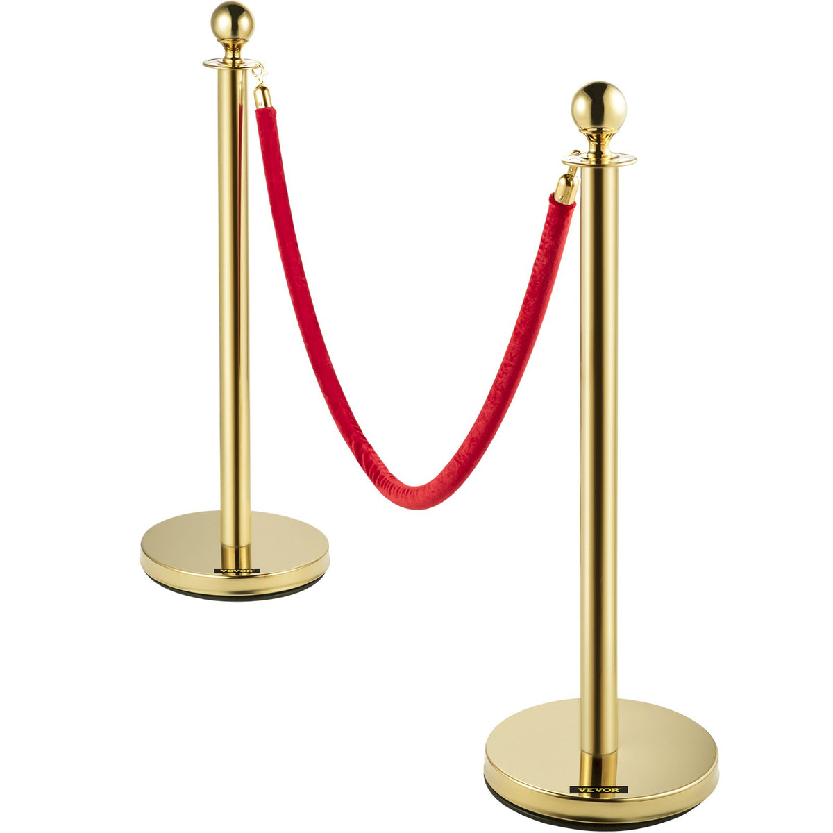 VEVOR Velvet Ropes and Posts, 5 ft/1.5 m Red Rope, Stainless Steel Gold Stanchion with Ball Top, Red Crowd Control Barrier Used for Theaters, Party, Wedding, Exhibition, Ticket Offices 4 packSets