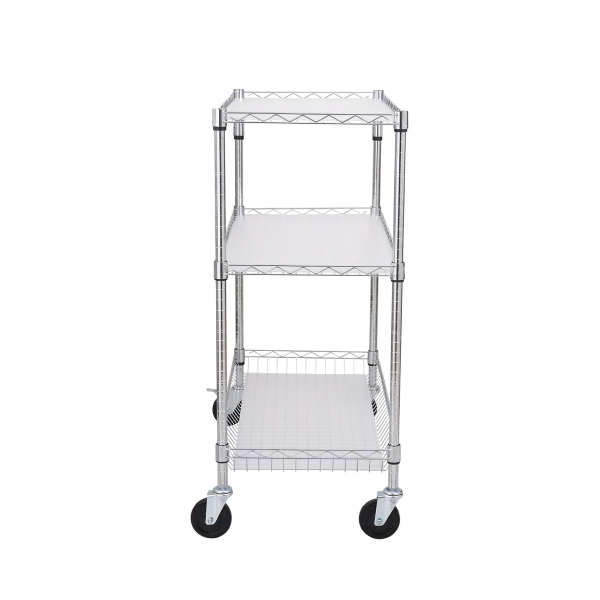 VEVOR Kitchen Utility Cart, 3 Tiers, Wire Rolling Cart with 661LBS Capacity, Steel Service Cart on Wheels, Metal Storage Trolley with 80mm Basket Curved Handle PP Liner 6 Hooks, for Indoor and Outdoor