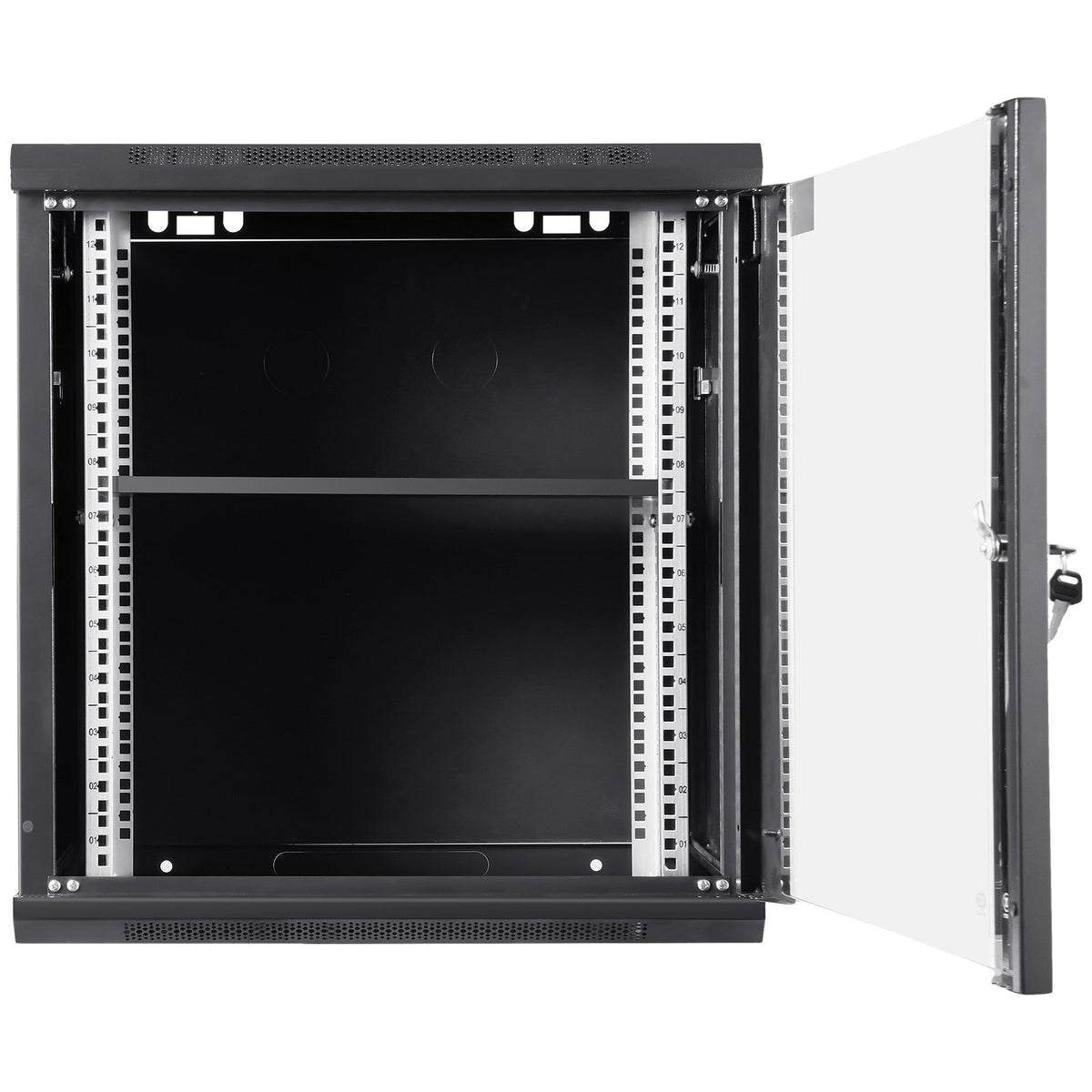VEVOR 12U Wall-Mounted Server Network Cabinet, 15.5'' Depth, Secure Rack Enclosure, Supports up to 200 lbs, Lockable Glass Door & Sides, Ideal for IT & A/V Gear