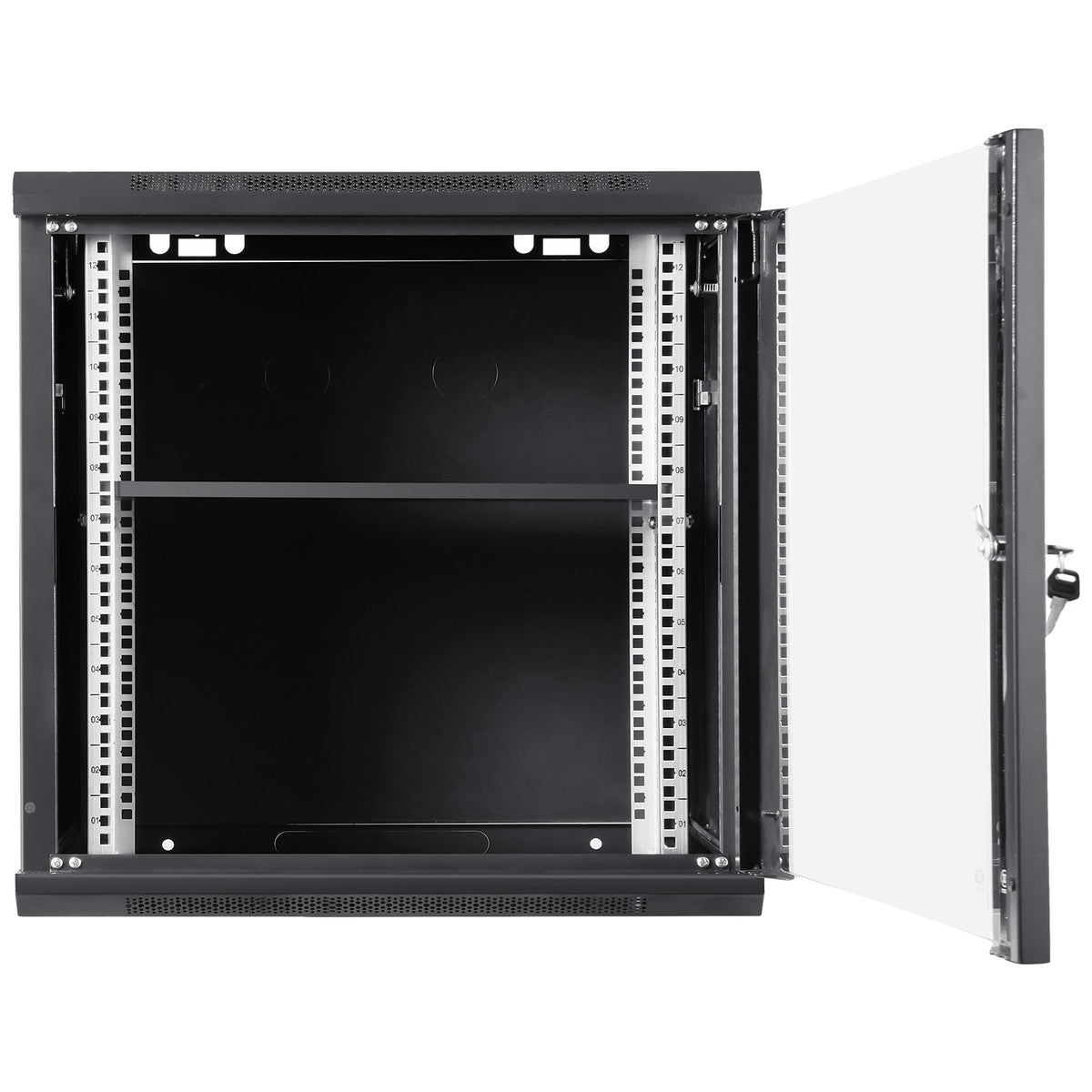 VEVOR 9U Wall-Mounted Server Network Cabinet, 15.5'' Depth, Secure Rack Enclosure, Supports up to 200 lbs, Features Lockable Glass Door and Side Panels, Ideal for IT and A/V Gear