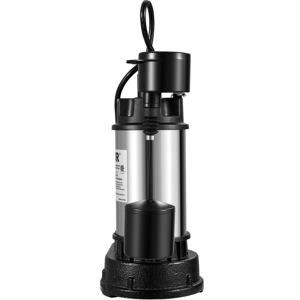 VEVOR 1.5 HP Submersible Cast Iron and Steel Sump Pump, 6000 GPH Submersible Water Pump with Integrated Vertical Float Switch, for Basement Water Basin and Flooding Area Tested to UL Standards
