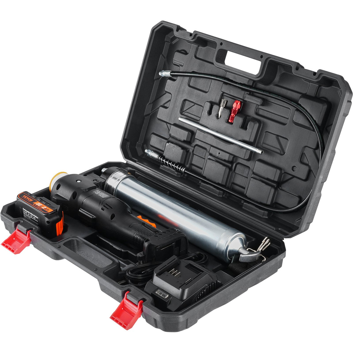VEVOR Cordless Grease Gun, 20-Volt, 10,000 PSI, 39" Long Hose, Electric Grease Gun Kit Professional High Pressure Battery Powered Grease Gun with Carrying Case, Battery and Charger Included, Black